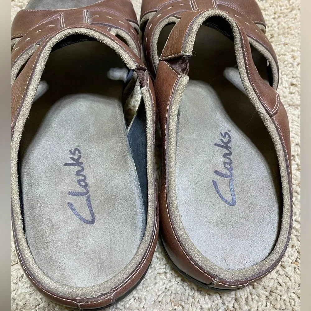 Clarks Men's Leather brown Slide Sandals Men's Shoes